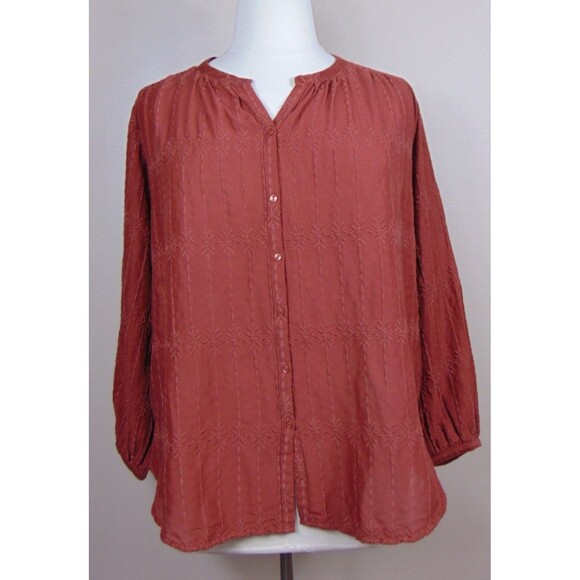 New Old Navy Peasant Top Womens Size XL Button up Embroidered Copper Boho - Picture 1 of 9